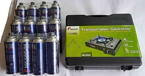 Gaskocher, Campingkocher Set mit 12 Kartuschen -