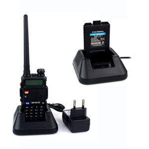 Retevis RT-5R Funkgeräte UHF / VHF dualband 128 Kanäle mit Headset FM Radio LCD Display(1 Paar, schwarz) -