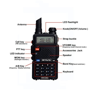 Retevis RT-5R Funkgeräte UHF / VHF dualband 128 Kanäle mit Headset FM Radio LCD Display(1 Paar, schwarz) -