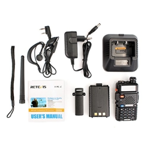 Retevis RT-5R Funkgeräte UHF / VHF dualband 128 Kanäle mit Headset FM Radio LCD Display(1 Paar, schwarz) -