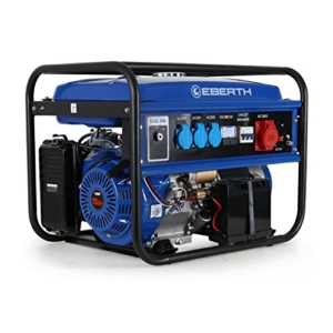 EBERTH 5500 Watt Benzin Stromerzeuger (E-Start, 13 PS Benzinmotor, 4-Takt, luftgekühlt, Ölmangelsicherung, Seilzugstart, Automatischer Voltregler AVR, 3-Phasen, 1x 400V, 3x 230V, 1x 12V, Voltmeter) -