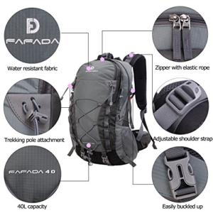 Fafada Wanderrucksack Herren Damen 40L 35L 25L Wasserdicht Rucksack Trekkingrucksack Reiserucksack Klettenrucksack mit Regenschutz (40L Grau) -