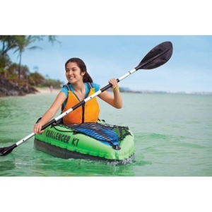 Intex Schlauchboot Aufblasbares Kajak Boot Challenger K1 Phthalates Free Inkl. 84 Paddel und Luftpumpe, 274 X 76 X 33 cm, 68305NP -