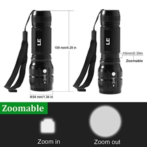 LE Zoombar Superhelle CREE LED Taschenlampe, inklusive 3 AAA Batterie, LED Handlampe, LED Camping Handlampe, Mit einstellbarem Fokus -