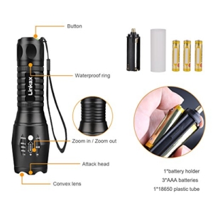 Linkax Superhelle CREE LED Taschenlampe Taktische Taschenlampe LED Handlampe LED Camping Handlampe Mit einstellbarem Fokus inklusive 3 AAA Batterie -