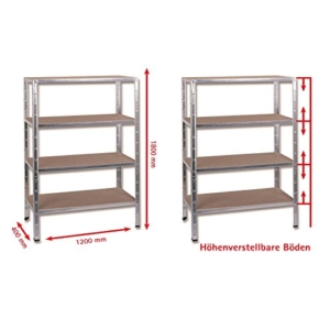 Schwerlastregal Regal Steckregal 180x120x40cm Metall verzinkt Regalsystem Steckregalsystem 4 Holz-Böden Traglast 500kg einfache Montage durch Stecksystem kein Verschrauben Schulte -
