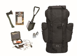 Survival Set BW Bundeswehr schwarz Kampfrucksack + Spaten + Beil + Survival Box usw. -